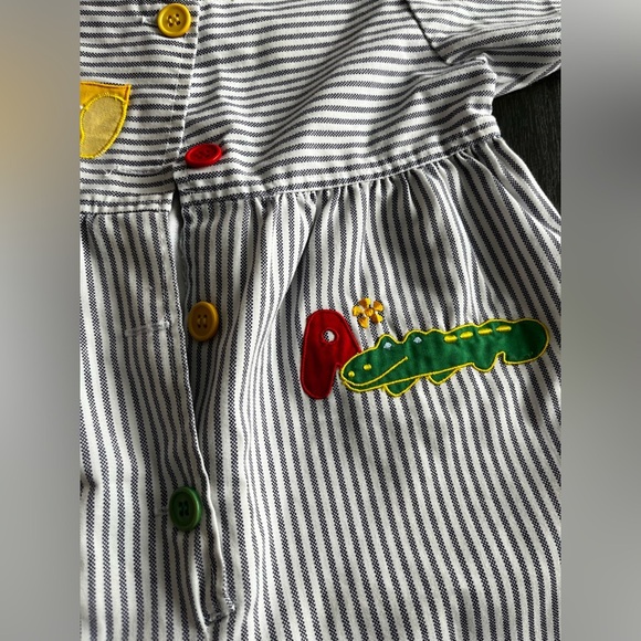 Vintage Sears Baby Romper ABC Animal Print Striped Blue White – Size 20 - Picture 5 of 7